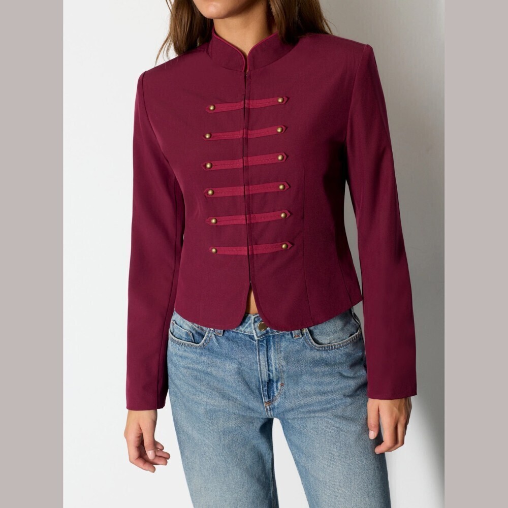 Burgundy Military Band Jacket w/ Stand Collar & Tonal Trim